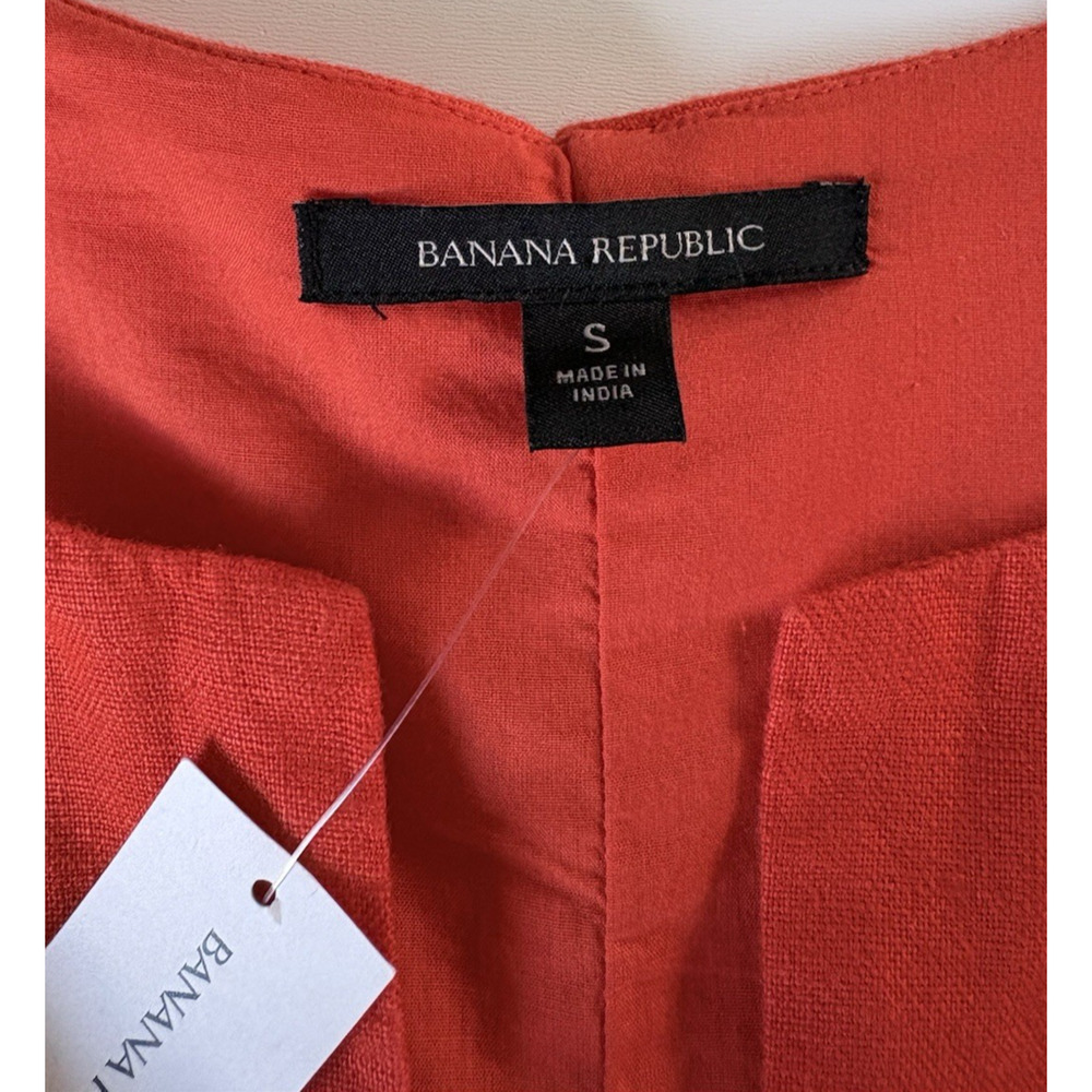Banana Republic Colette Linen Dress Oversized Lined Red/Orange Puff Sleeve S - Picture 2 of 16